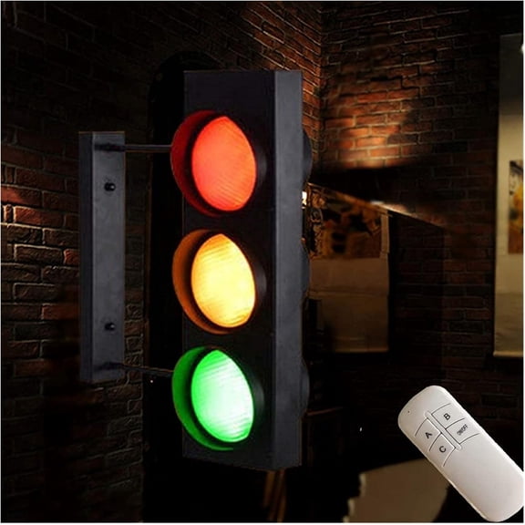 Wall Lamps,Led Traffic Lights Warning Red Green Wall Lamp with Remote Control Switch, Wall Lightwalk Signal with Lightsimulated Traffic/E