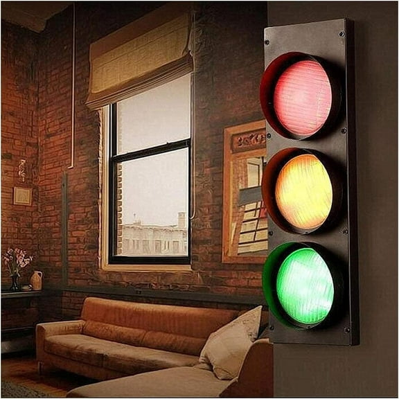 Industrial Traffic Light Vintage Stop Light with Remote, Cool Wall Decor LED Wall Sconce Lighting, 18.5" Fun Wall Lamp for Kids Bedroom, Office, Bar