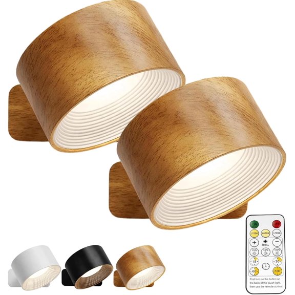 Wall Lamps,Rechargeable Infinity Wall Lamps with Remote Control,360° Rotatable Magnetic Wall Light,3 Color Temperatures & Dimmable,Cordless Magnetic Sconces,for Home Lighting (2Wood)