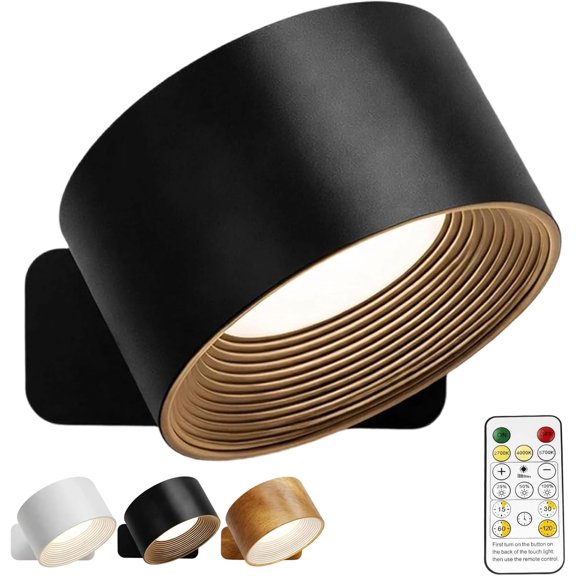Wall Lamps,Rechargeable Infinity Wall Lamps with Remote Control,360° Rotatable Magnetic Wall Light,3 Color Temperatures & Dimmable,Cordless Magnetic Sconces,for Home Lighting (Black)