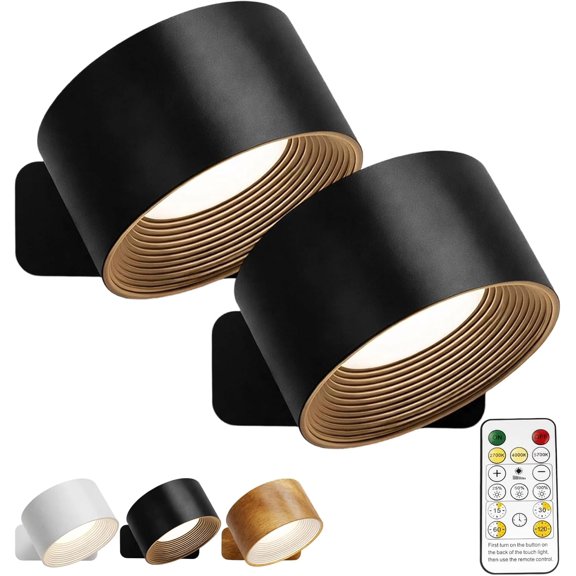Wall Lamps,Rechargeable Infinity Wall Lamps with Remote Control,360° Rotatable Magnetic Wall Light,3 Color Temperatures & Dimmable,Cordless Magnetic Sconces,for Home Lighting (2Black)