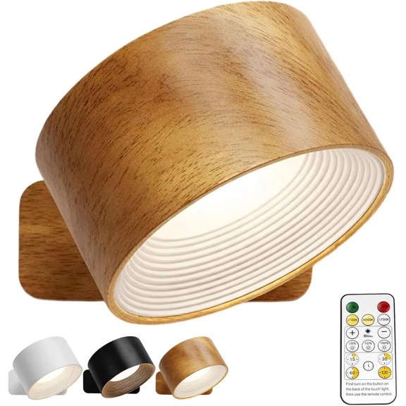 Wall Lamps,Rechargeable Infinity Wall Lamps with Remote Control,360° Rotatable Magnetic Wall Light,3 Color Temperatures & Dimmable,Cordless Magnetic Sconces,for Home Lighting (Wood)