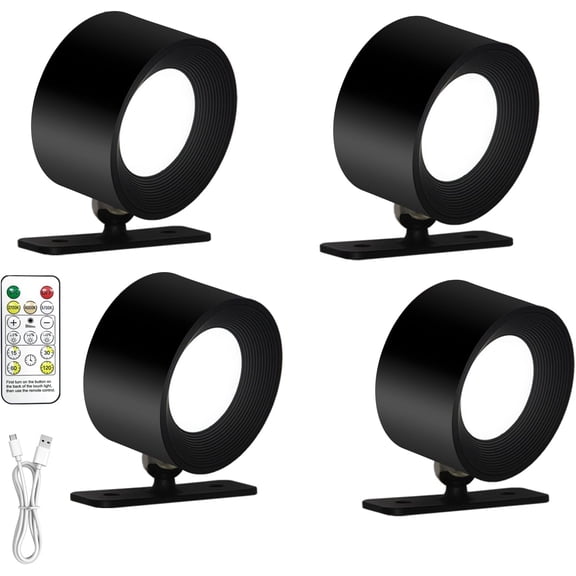 Wall Lamps - Rechargeable Infinity Wall Lamps with Remote Control, Cordless Magnetic Sconces, 360° Rotatable, 3 Color Temperatures & Dimmable for Bedroom and Home Lighting(Black-4PC)