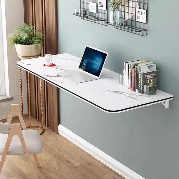 Wall Laundry Folding Table, Floating Desk for Wall Small Spaces, Fold Down Table Wall Mounted for Home Office Computer Workstation,Study Work Bench, Kitchen Dining (White 31.5"×19.7")