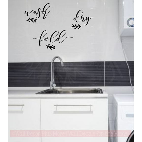 Wall Letters Wash Dry Fold Laundry Room Decor Words Wall Decals Sticker Black