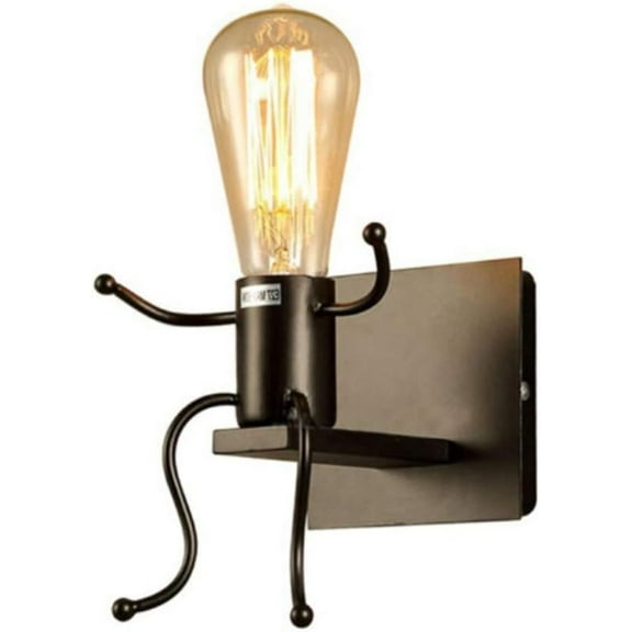 Wall Light Fixtures Creative Little People Mini Wall Sconces Lighting Metal E27 Vintage Wall Light Industrial Retro Wall Lamps for Children's Room Living Room Bedroom Aisle Bedside Lamp,Black