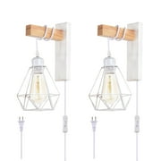 Wall Light Fixtures Indoor Wall Sconce Plug in Set of 2 Metal Cage with 6 FT On/Off Switch Cord Wall Lamps for Bedroom Living Room Stairway