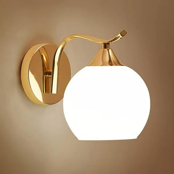 Wall Light Indoor, Modern E26 Wall Sconce with Globe Glass Ball,1 Light, Vintage Metal Bedside Wall Lamp Fixtures for Living Room Bedroom Bathroom Hallway,Gold