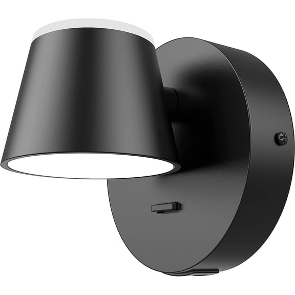 Wall Light LED Wall Sconce with On/Off Switch USB Port 110 Volt Hardwired Wall Lamp 350 Rotatable Up Down Sconces Wall Lighting (Black)