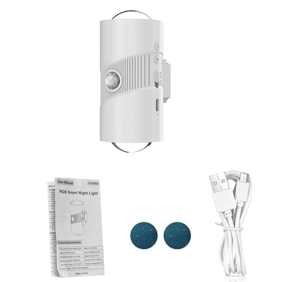 Wall Light Motion Sensor Night Light Magnetic Wall Light RGB Color Changing Ambient Dual Head LED Lights 4 Brightness Levels 1500mAh Rechargeable Battery Bedroom Hallway Stairs C