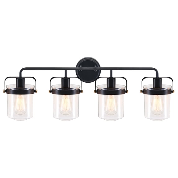 Wall Light for 60W Bulb Farmhouse Metal Sconce w Glass Shade Matte Black, 4-Light Sconce
