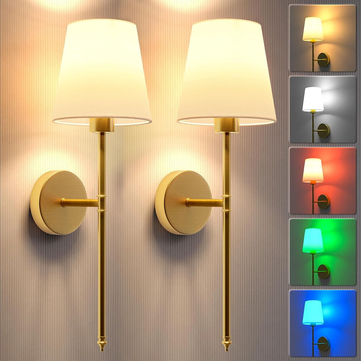 Gold Battery Operated Dimmable LED Wall Sconce Set