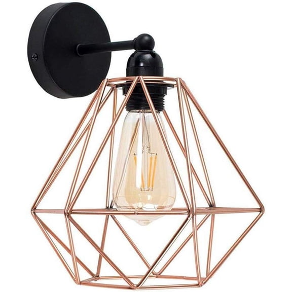 Wall Lights, E26 Industrial Cage Wall Lamp, Vintage Edison Wall Sconce Loft Style with Metal Shade for Bedroom Cafe Bar Restaurant Office,Gold