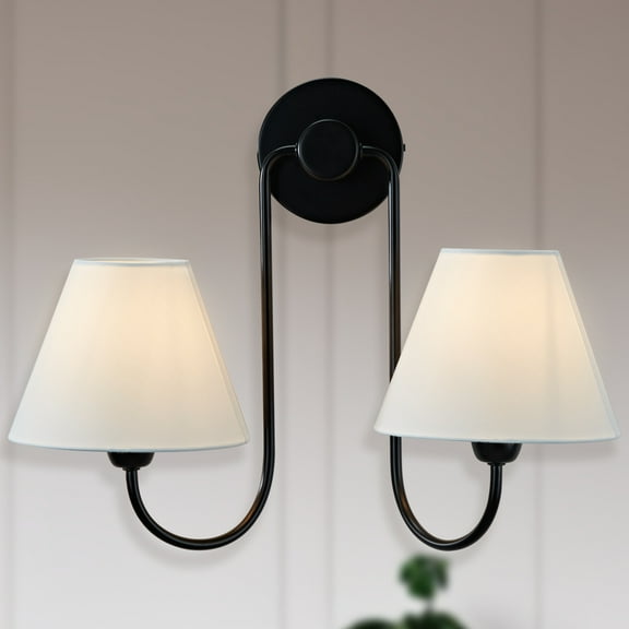 Wall Lights For Living Room , Elegant Linen Shade With Metal Frame Double Swoop Sconce