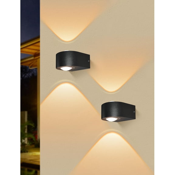 Wall Lights Outdoor 8W, 3000K 705 LM Modern Porch Light, Up Down Lights, Matte Black Waterproof Wall Sconce, Aluminum, Exterior Light Fixture Wall Mount for Porch Patio Door (2-Packs)