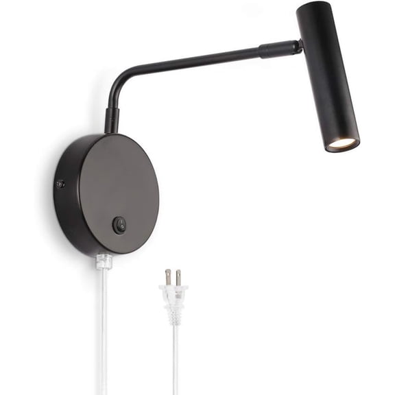 Wall Lights with Plug in Cord, Industrial Wall Lamps for Bedroom with on Off Switch Warm White 3000K Black-1 Pack