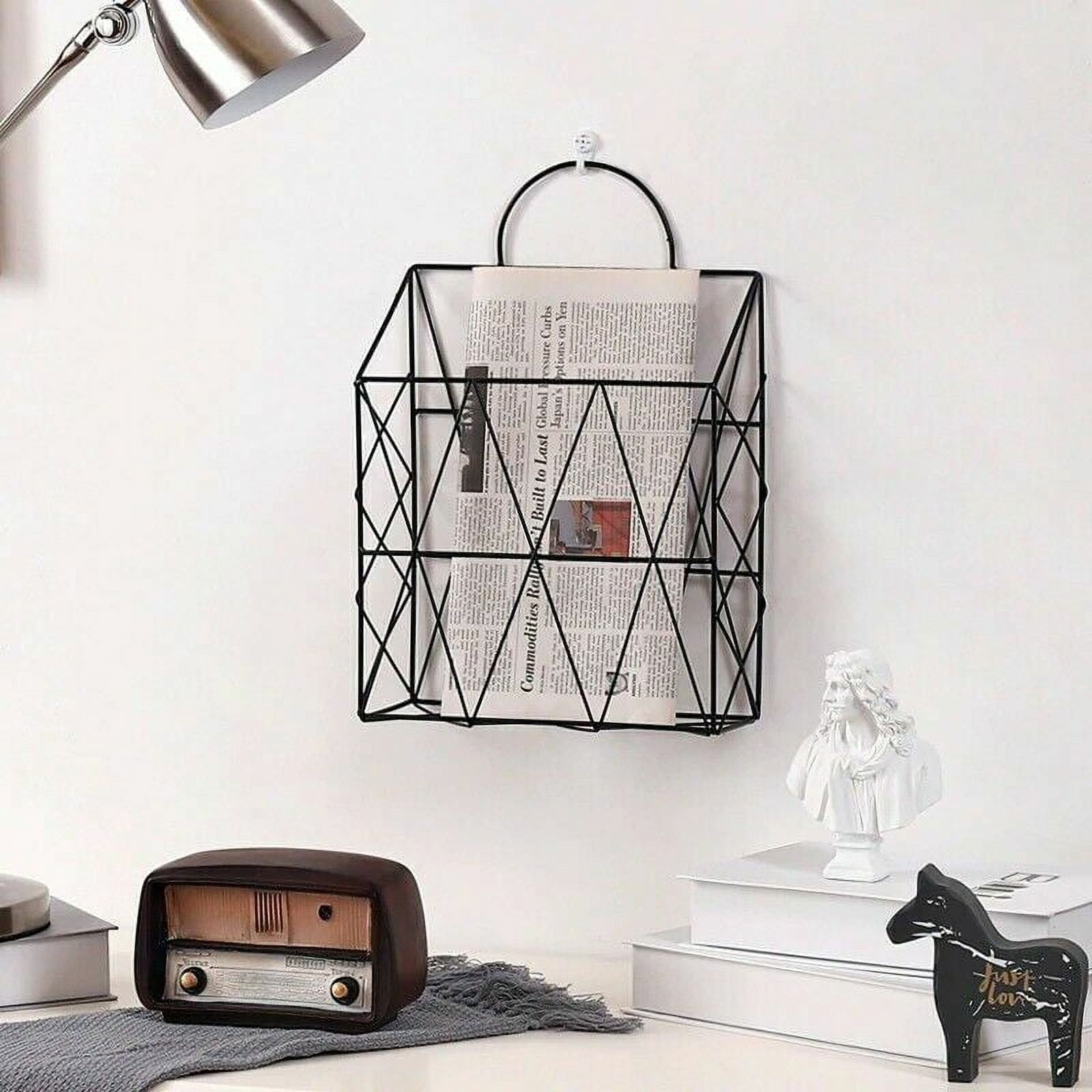Wall Magazine Holder Hang File Mail Organizer Metal Wire Mounted Decor ...