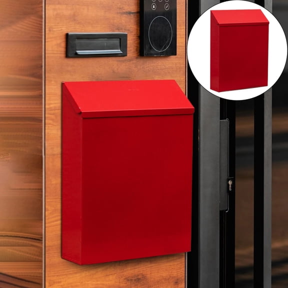 Wall Mailbox Cozival Wall Mounted Lockable Mailbox with Drop Box - Metal Postbox for Outside Gate - White Decorative Newspaper Holder - Secure Letter Storage for Home, Lockable Letter Box, Red