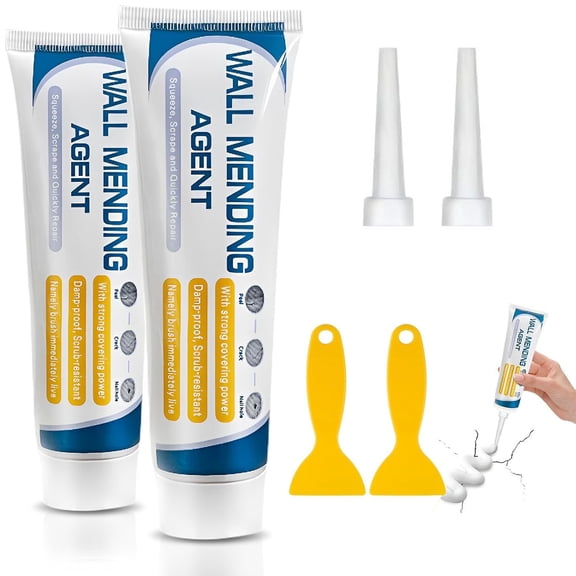 Wall Mending Agent Repair Kit,wall repair paste  Drywall Repair Kit with Scraper, Wall Patch Kit for Holes Drywall, Filling of Holes,Crack,Dents & Small Damage (2PC)
