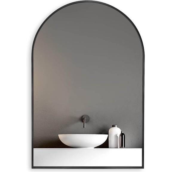 Wall Mirror, 20x30 Inch Black Metal Framed Arched Bathrrom Mirror for Wall.(W2203134104), Black Bathroom Mirror,Aluminum,Mdf,Mirror Medicine Cabinet