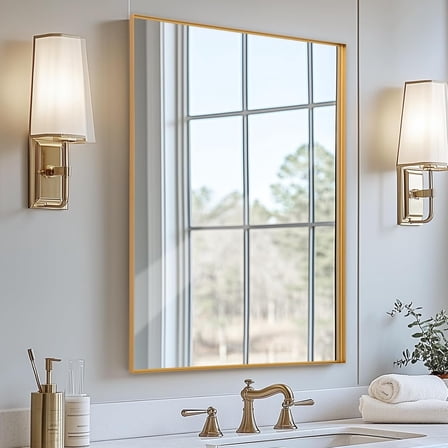 Wall Mirror 24" x 36" for Bathroom Modern Gold Deep Frame Mirror for Wall Decorative Horizontal or Vertical Wall Mounted Mirror for Bedroom Living Room Entryway Wall Decor