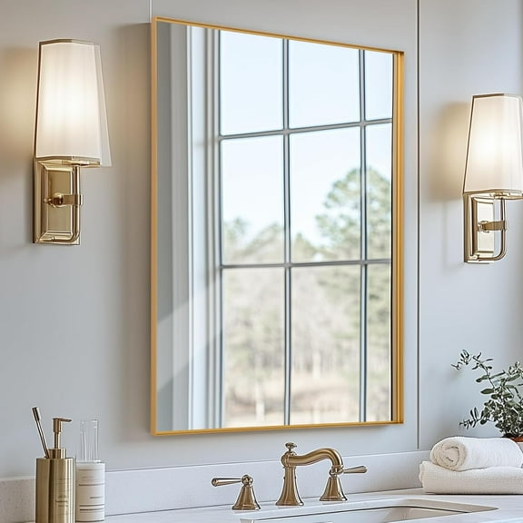 Wall Mirror 24" x 36" for Bathroom Modern Gold Deep Frame Mirror for Wall Decorative Horizontal or Vertical Wall Mounted Mirror for Bedroom Living Room Entryway Wall Decor