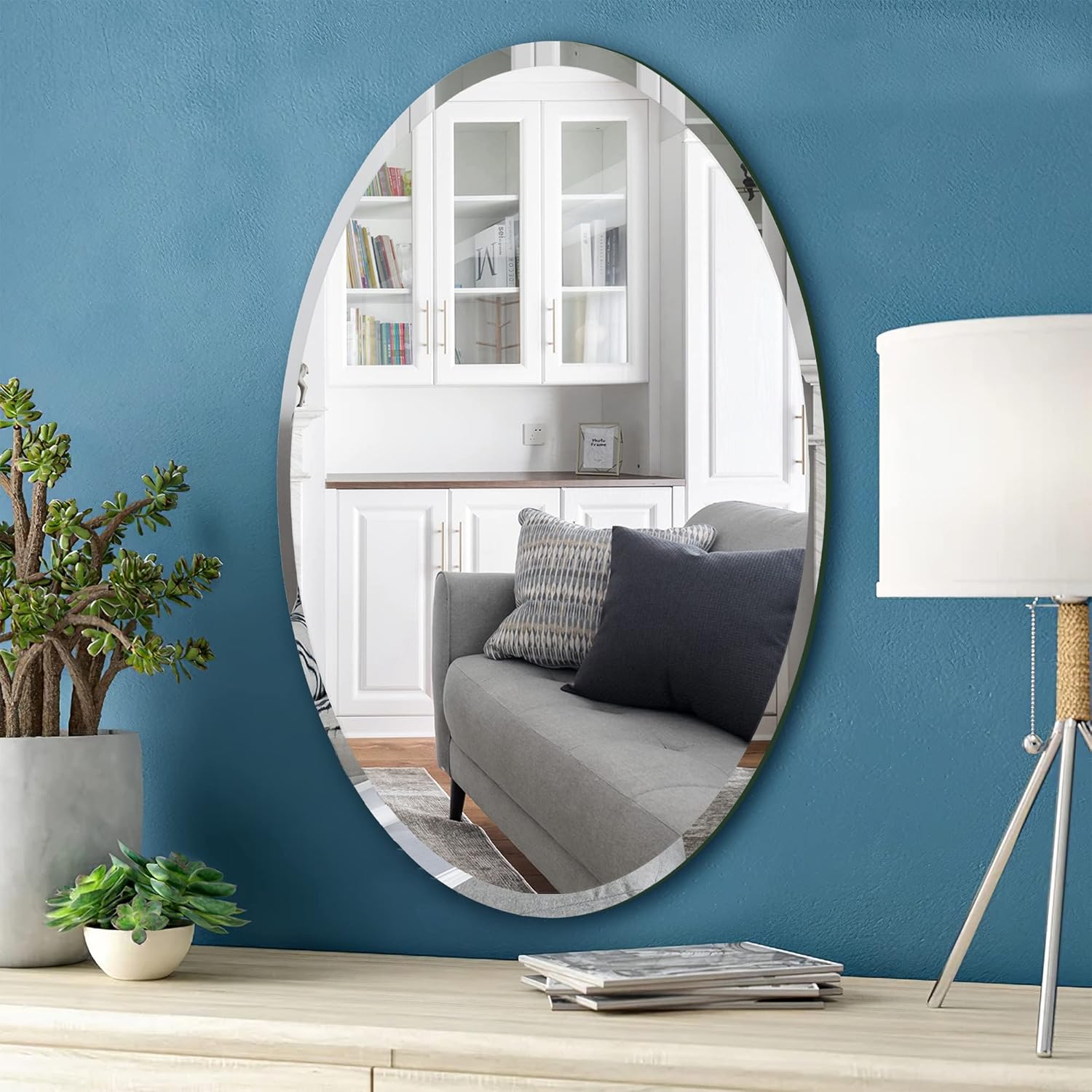 Wall Mirror 36"x 24" Oval Mirror Beveled Edge Frameless Mirror Hanging or Leaning Against Wall Large Mirror for Bedroom Living Room Entryways