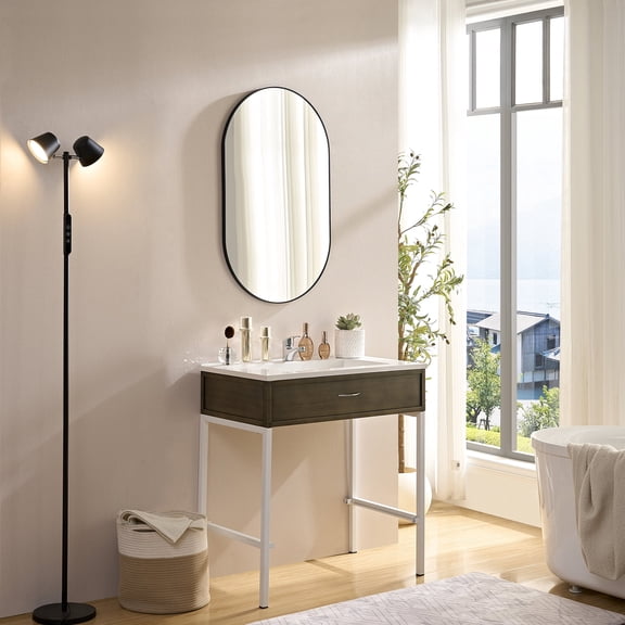 Wall Mirror 40*30 Inch Black Inch Metal Oval Mirror Dressing Mirror for Bathroom Living Room Bedroom Wall Decor (Horizontal & Vertical)-W2091256131