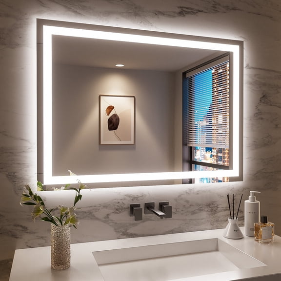 Wall Mirror, 48x36 Inch Frameless LED Bathroom Mirror,Smart Mirror, White Bathroom Mirror,Tempered Glass Medicine Cabinet, Household Supplies & Décor Mirrors Bathroom Mirrors