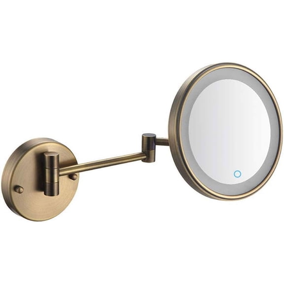 Wall Mirror , 8-Inch Wall Mounted Makeup Mirror, Makeup Mirror with LED Lights Touch Screen, Single-Sided, 360 Degree Swivel, Hardwired, Extendable Arm, Round, for Bathroom ( Color : Gold , Size : 7x
