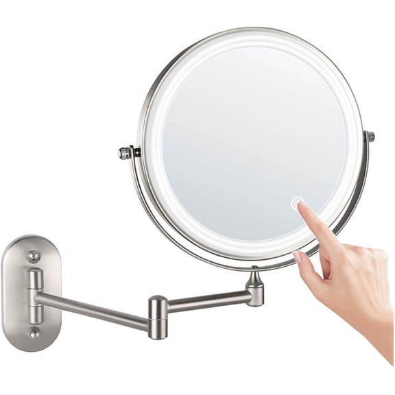 Wall Mirror, 8 inch Wall Mounted Makeup Mirror, LED Touch Screen Adjustable with 3 Color Lights Double Sided 1X/5X Magnifying Vanity Mirror, Swivel Extendable
