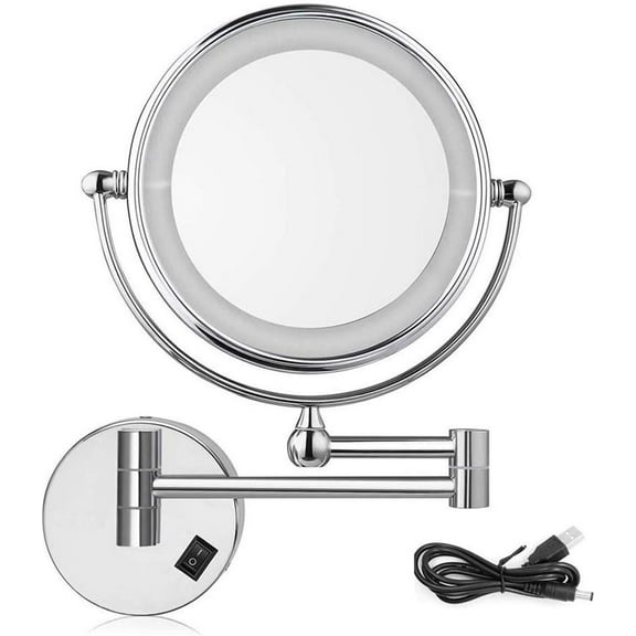 Wall Mirror, Bathroom Makeup Mirror Wall Mounted 5X Magnification Double-Sided Led Swivel Extendable