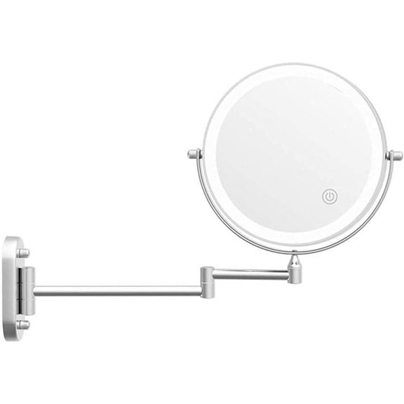 Wall Mirror, Bathroom Mirror Wall Mounted Makeup Mirror 8- inch Two- Sided 10X Magnification LED Touch Dimming 360°