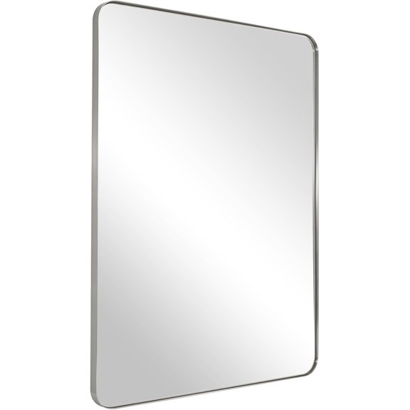 Wall Mirror Brushed Nickel for Bathroom, 24x36x1 Rounded Rectangle Mirror with Stainless Steel Silver Metal Frame, Modern Bathroom Vanity Mirror
