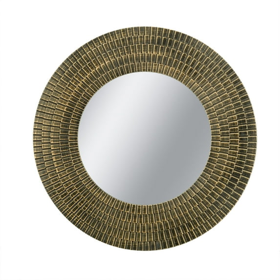 Wall Mirror D29.5" Round Gold And Black Wooden Accent Mirror With Woven Texture,Decorative Wall Mirror