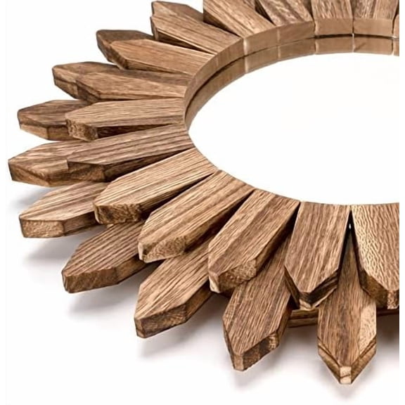 Wall Mirror Decorative 12 inch Rustic Wood Mirror Sunburst Boho Mirror for Entryway Bedroom Living Room Bathroom House Warming Gifts New Home Essential Carbonized Black