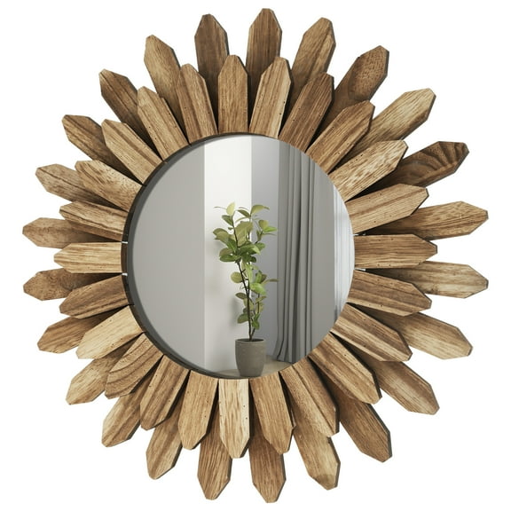 Wall Mirror Decorative 12 inch Rustic Wood Mirror Sunburst Boho Mirror for Entryway Bedroom Living Room Bathroom House Warming Gifts New Home Essential