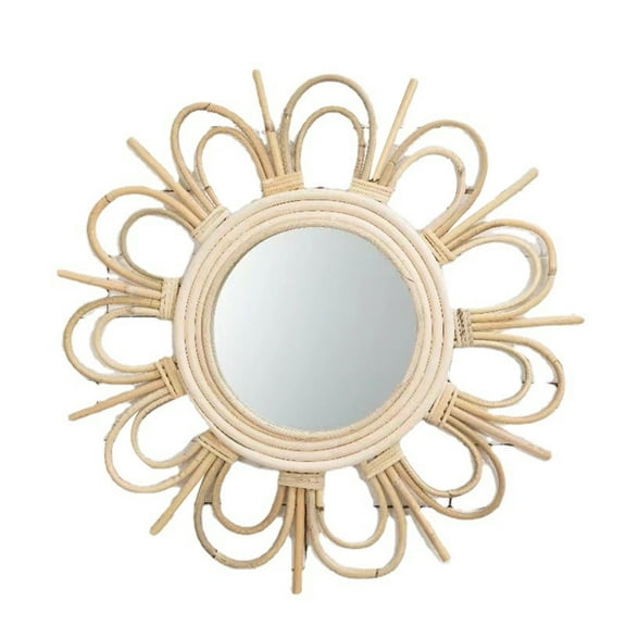 Wall Mirror Decorative 7.5 inch Rattan Bohemian Mirror Rustic Handwoven Art Round Makeup Mirror for Entryway Bedroom Living Room