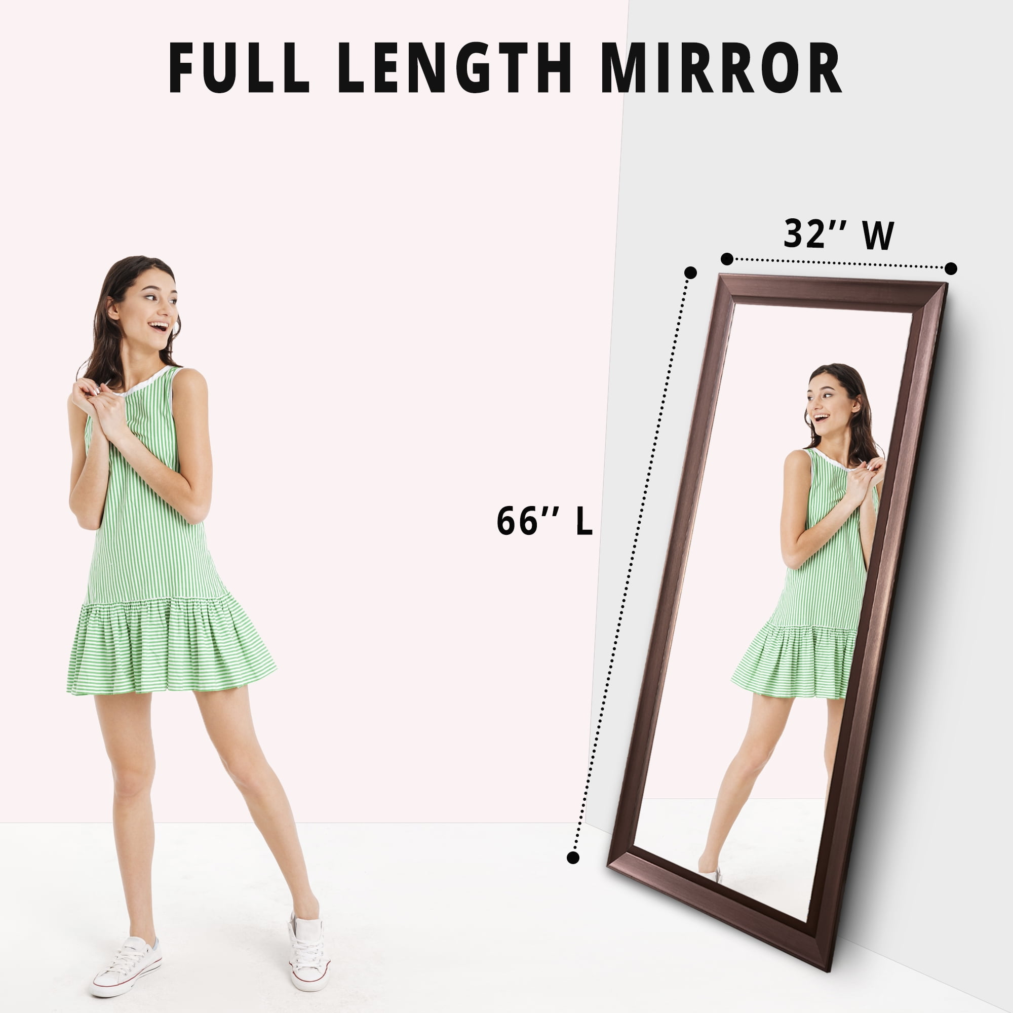 Wall Mirror, Full length Mirror, Framed Bevel Leaner Mirror, Full Body Mirror for Home, Floor