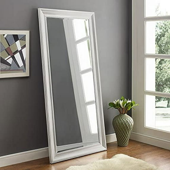 Wall Mirror,Full length Mirror, Beaded 66"LX32"W Full Body Mirror, Floor Mirror with Faux Wood Frame, Large Mirror, Leaning Mirror, Standing Mirror for Living Room by Naomi Home - Silver