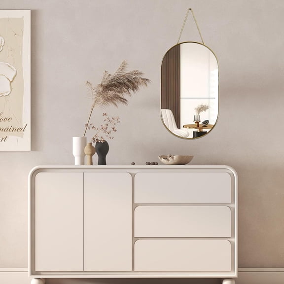 Wall Mirror, Gold, Oval Shape, for Bathrooms and More (16x9.2 inch)