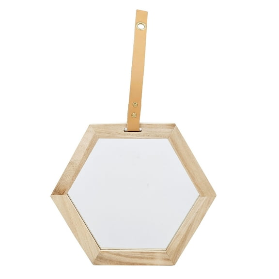 Wall Mirror, Harlan Hexagon Mirror, 11x10", Beige Brown Bathroom Mirror,Wood+Glass Decorative Wall Mirror, Household Supplies & Décor Mirrors Wall Mirrors Harlan Hexagon Mirror, 11x10"