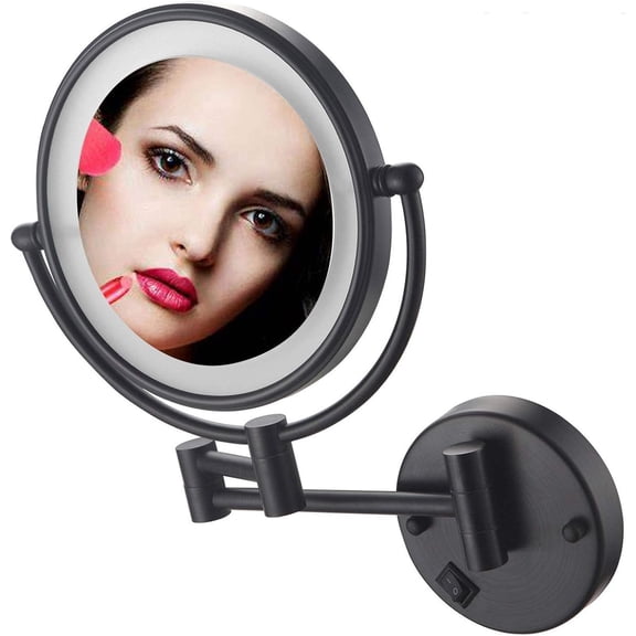 Wall Mirror, Makeup Mirror 10X Magnification Wall Mount Lighted,8 Inch Double-Sided Swivel Wall Mounted Makeup Mirror Black Two Side 360 Swivel Cosmetic Face Extendable Vanity Mirrors
