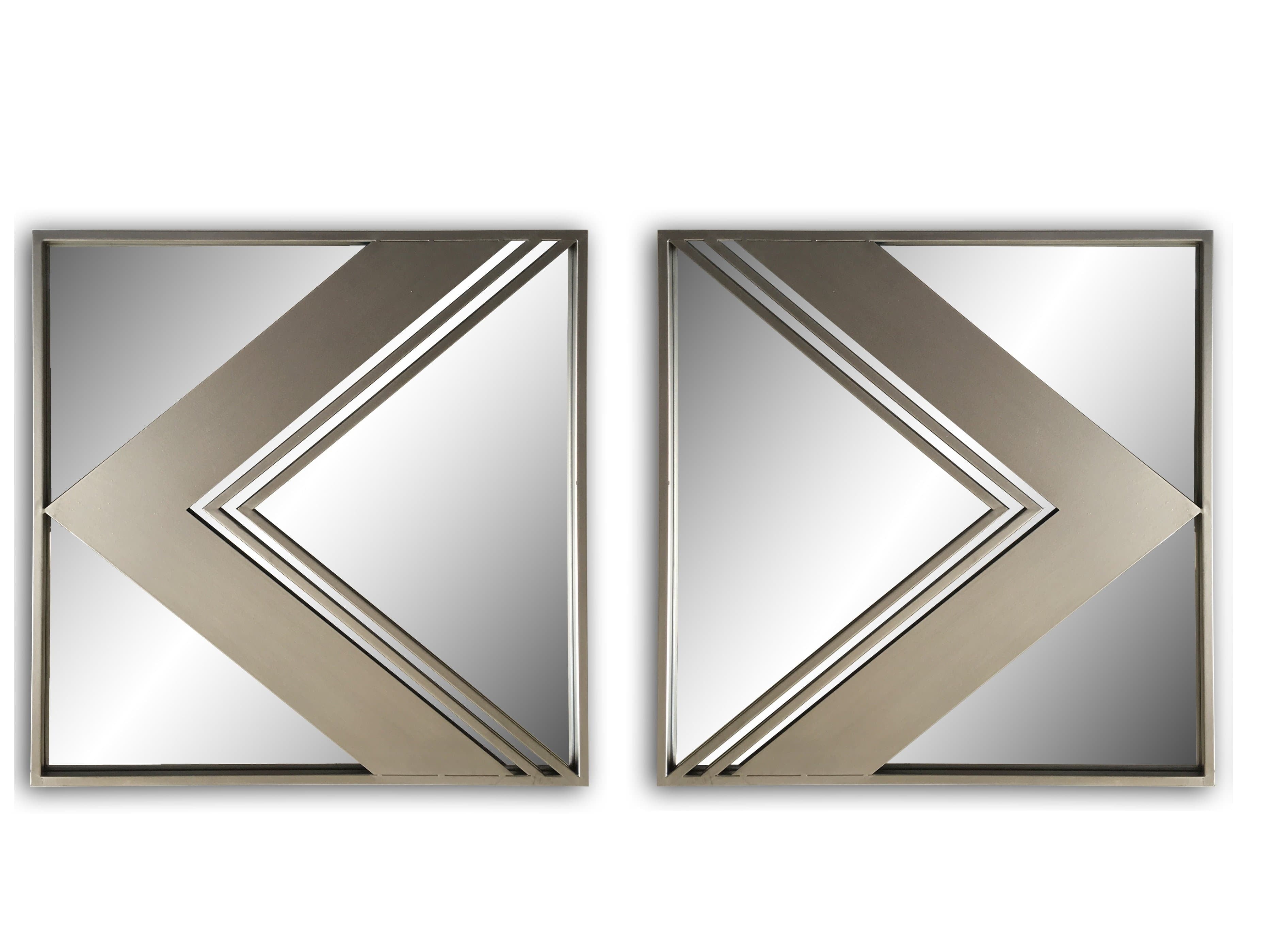 Set of 2 Silver Rectangular Metal Wall Mirrors