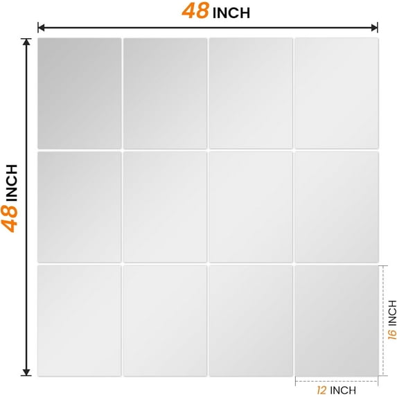 Wall Mirror Tiles, 16x12in Full Length Home Gym Mirror for Garage, Bedroom, Living Room