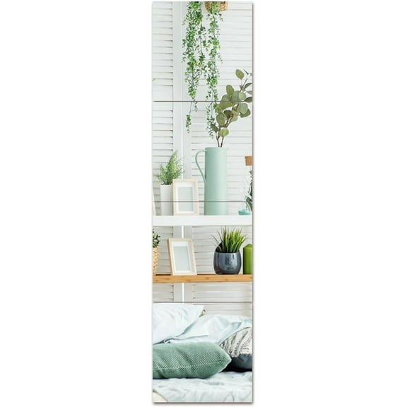 Wall Mirror Tiles, 4pcs Full Length Door Mirror, Self Adhesive Unbreakable Acrylic Mirrors for Wall, Full Body Mirror for Bedroom Bathroom Dorm Gym Wall Decor (10.2 X 10.2inches)