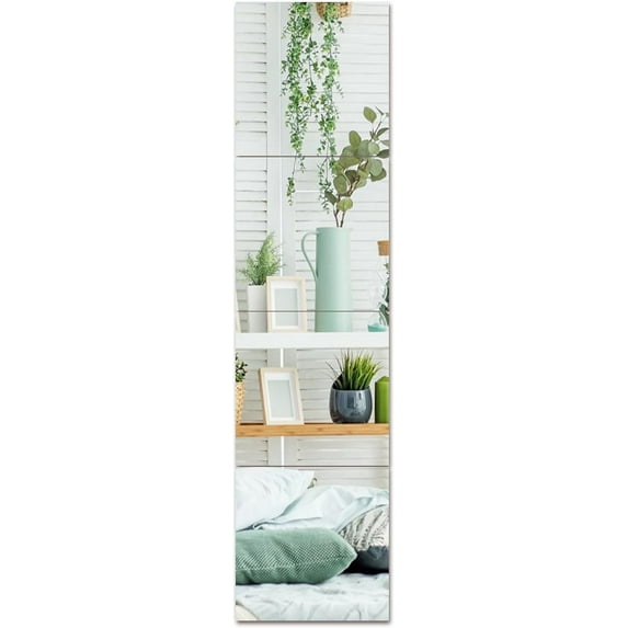 Wall Mirror Tiles, 4pcs Full Length Door Mirror, Self Adhesive Unbreakable Acrylic Mirrors for Wall, Full Body Mirror for Bedroom Bathroom Dorm Gym Wall Decor (10.2 X 10.2inches)