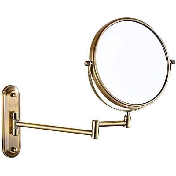 Wall Mirror, Wall-Mounted Makeup Mirror,8 Inch Brass Magnifying Double Sided Shaving Mirror,Bathroom Extendable 360Swivel Cosmetic Vanity Mirror,Chrome,5X