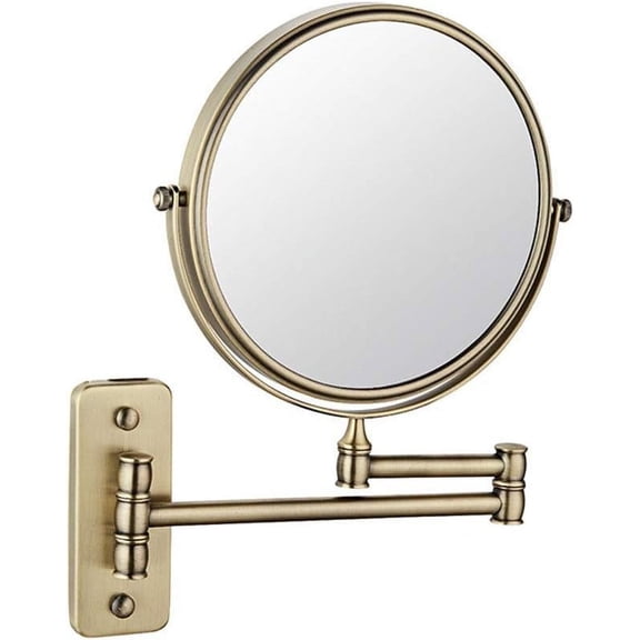Wall Mirror, Wall Mounted Makeup Mirror,8-Inch Two-Sided Swivel Wall Mount Mirror with Magnification,360 Degree Swivel,No Light,6.9-Inch Extension,Antique Color,for Bathroom