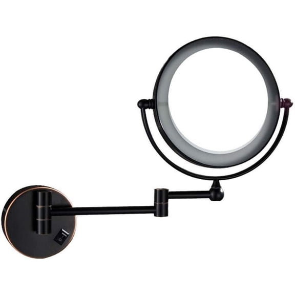 Wall Mirror, Wall Mounted Makeup Mirror with Magnification, 8-Inch Lighted Makeup Mirror for Bathroom, 360 Degree Swivel Rotation with Distortion Free View, Extendable Arm, Round Shape (Color : Rose